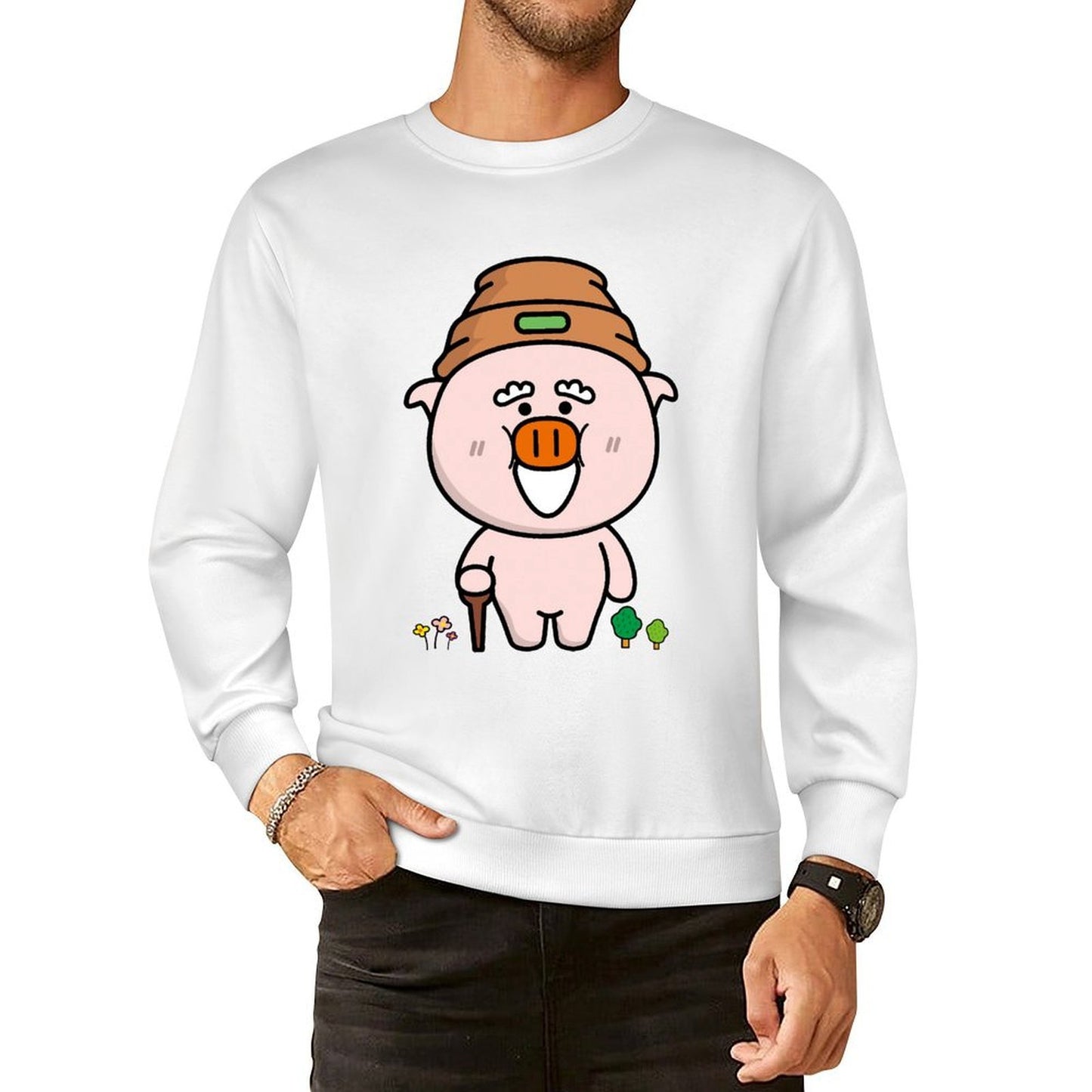 Front Patterned Long Sleeve TopCrewneck Essential