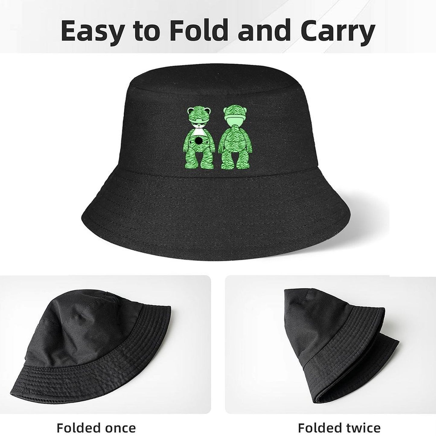 Printed Black Bucket Hat for Street Style Outfits