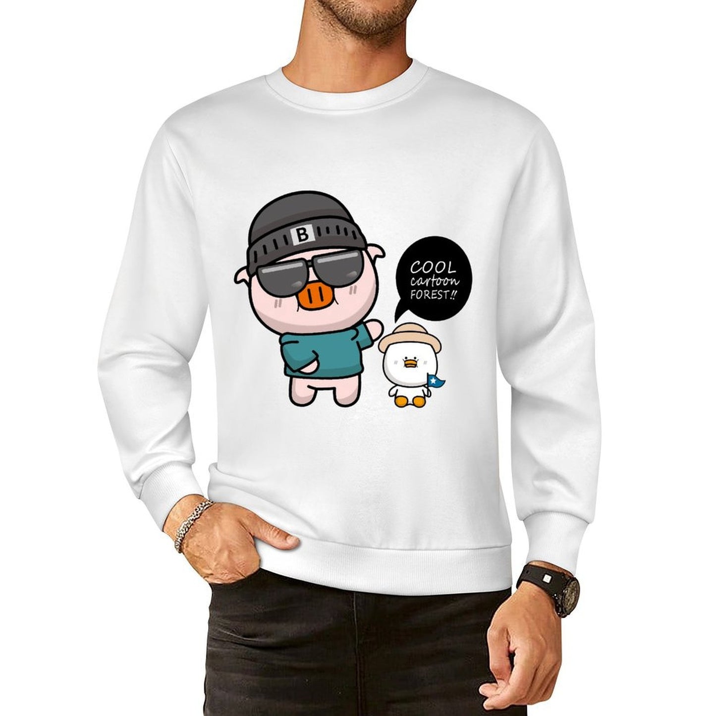 Front Patterned Long Sleeve TopMidweight Crisp Print