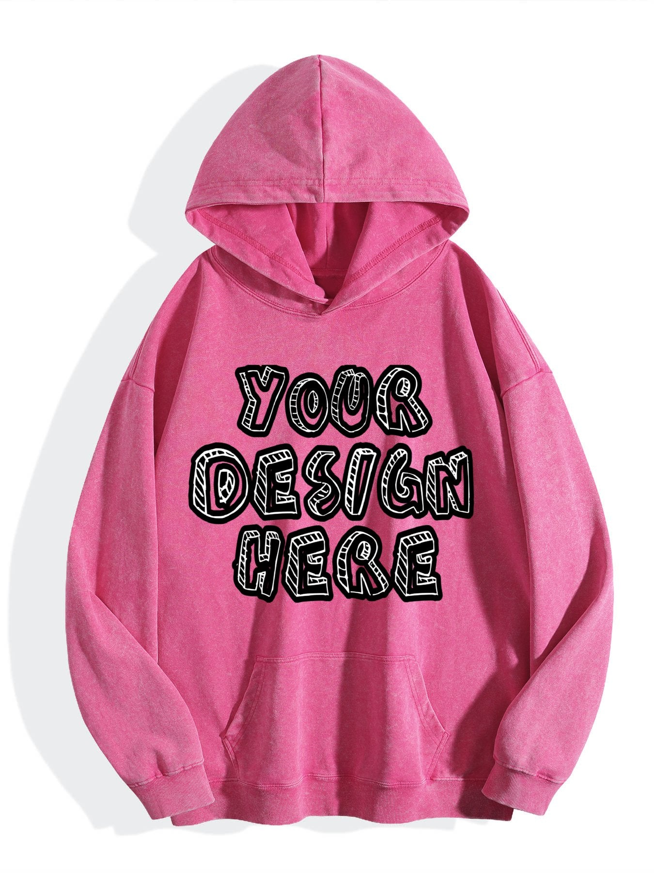 Washed Vintage Hoodie Without Drawstring - Bright Pink