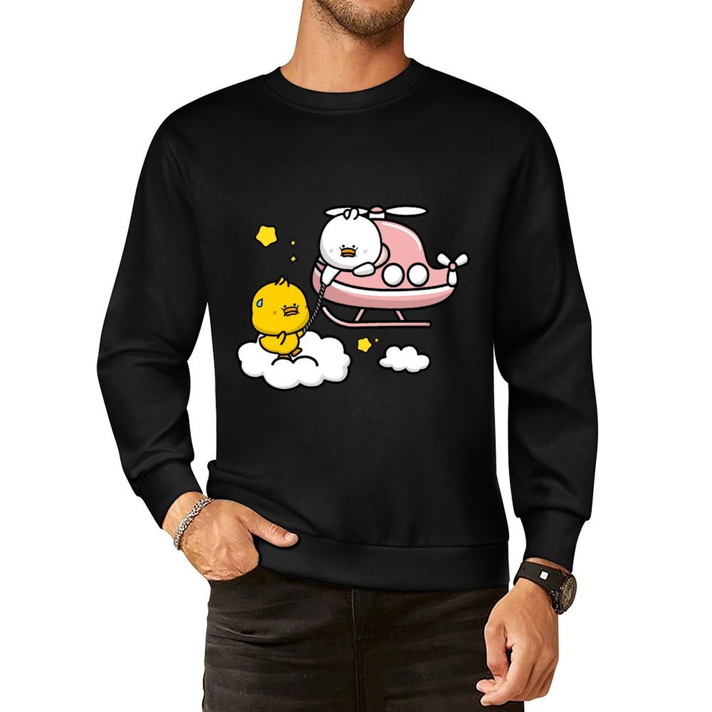 Front Patterned Long Sleeve Top Plain Cotton