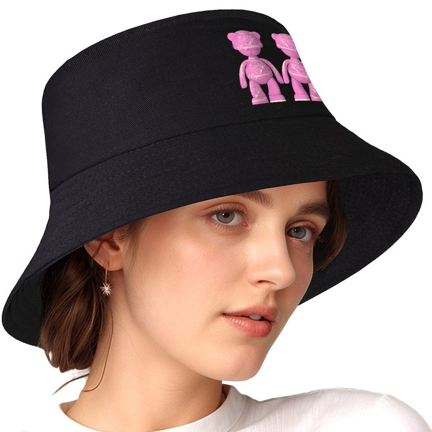Shiny Finish Black Bucket Hat with Logo Graphic
