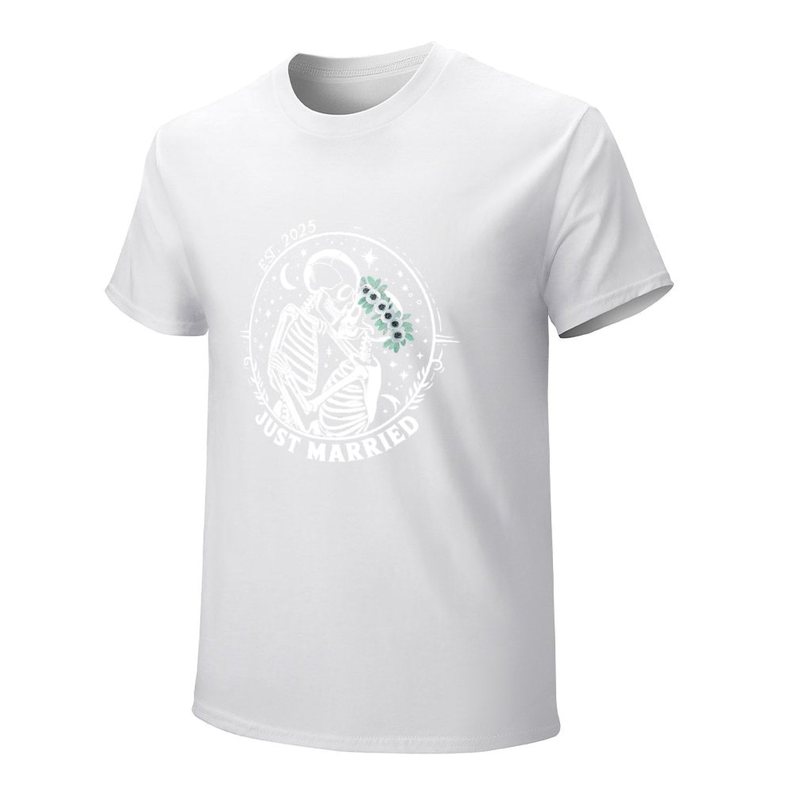 Inkmay Casual  Cotton T-shirt Floral Design With White Flowers Green Unisex T-shirtPerformance PureStyle T-Shirt