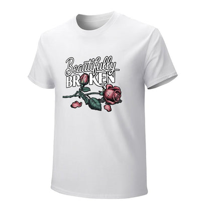 Inkmay Casual  Cotton T-shirt Beautifully Broken Roses On Dark Background Unisex T-shirtClassic Fit Series T-Shirt