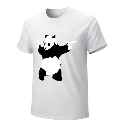 Inkmay Casual  Cotton T-shirt Panda Design On Black Background Unisex T-shirtClassic EverydayTee T-Shirt