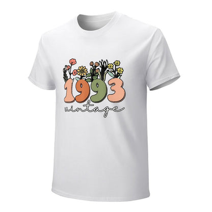 Inkmay Casual  Cotton T-shirt Vintage Floral Numbers On Black Background Unisex T-shirtTrueFit Recycled T-Shirt