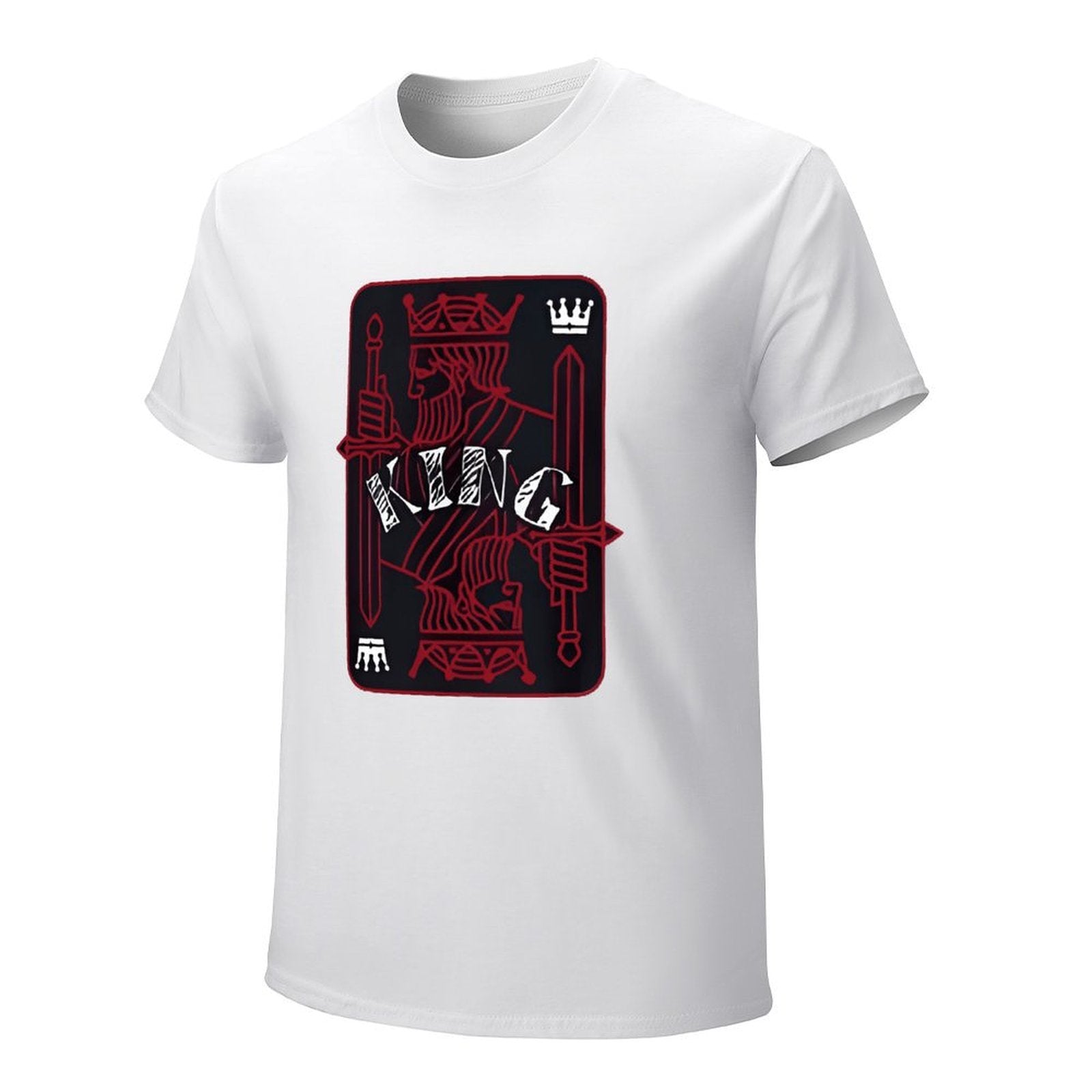 Inkmay Casual  Cotton T-shirt King Card Design With Swords Unisex T-shirtSimple YearRound T-Shirt