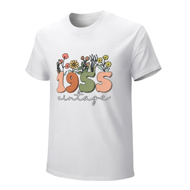 Inkmay Casual  Cotton T-shirt Floral Design With Numbers And Text Unisex T-shirtUrban Sleek T-Shirt