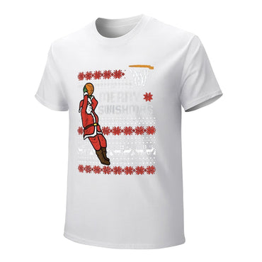 Inkmay Casual  Cotton T-shirt Merry Swishmas Santa Plays Basketball Pattern Unisex T-shirtClassic EverydaySeries T-Shirt