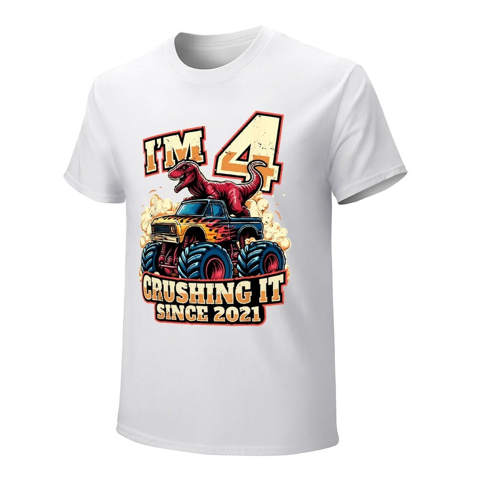 Inkmay Casual  Cotton T-shirt Dinosaur Riding Monster Truck Crushing It Unisex T-shirtClassic SoftWear T-Shirt