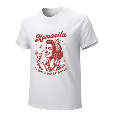 Inkmay Casual  Cotton T-shirt Retro Woman Holding Cocktail Glass Artwork Unisex T-shirtBasicSeries Heritage T-Shirt