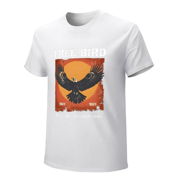 Inkmay Casual  Cotton T-shirt Eagle Soaring Against Orange Sky Background Unisex T-shirtSoftTouch PureStyle T-Shirt