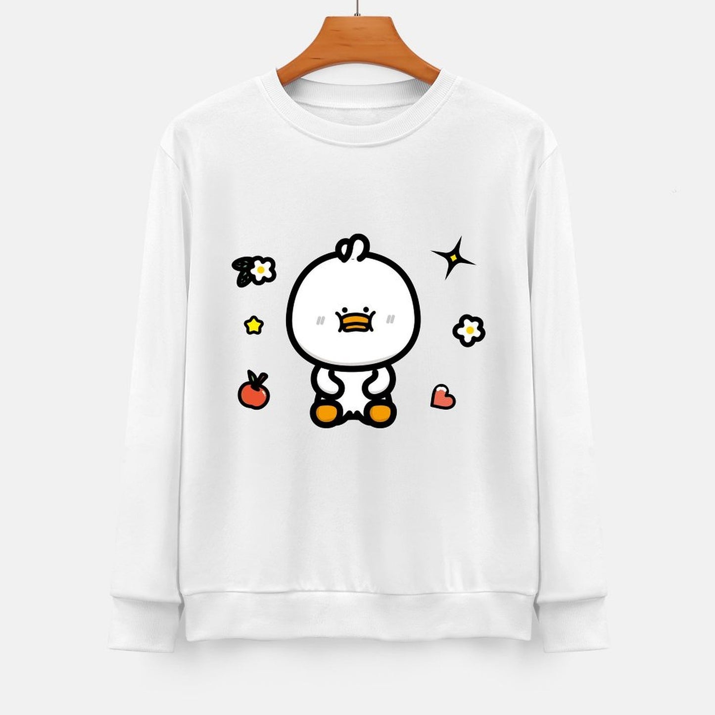 Front Patterned Long Sleeve TopCrewneck Cotton