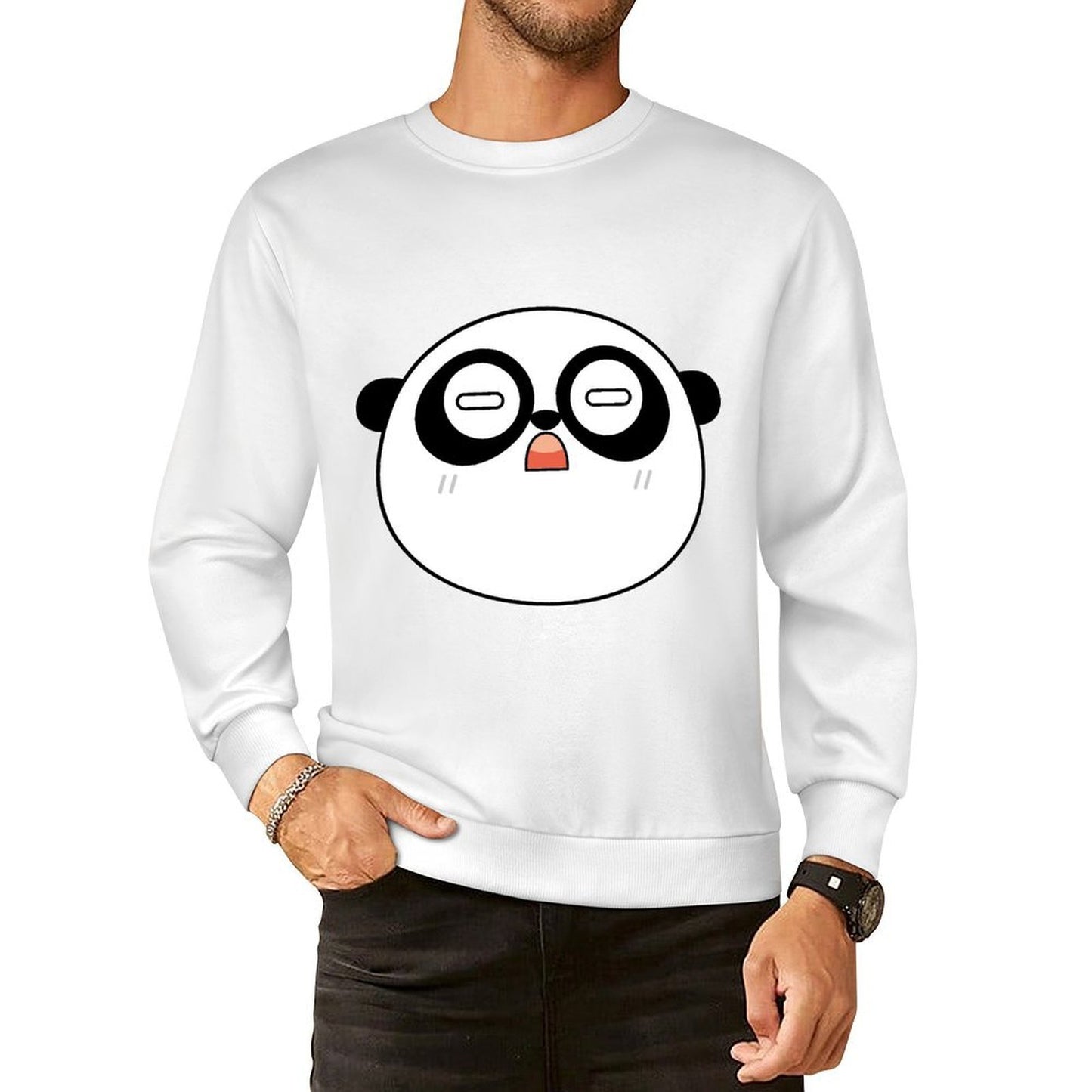 Front Patterned Long Sleeve TopSharp Crewneck