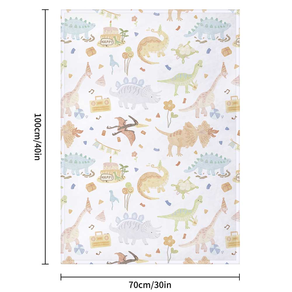 Dinosaur Print Blanket White with Multicolor Dinosaurs and Moon Pattern for Cozy Bedding