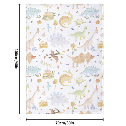 Dinosaur Print Blanket White with Multicolor Dinosaurs and Moon Pattern for Cozy Bedding