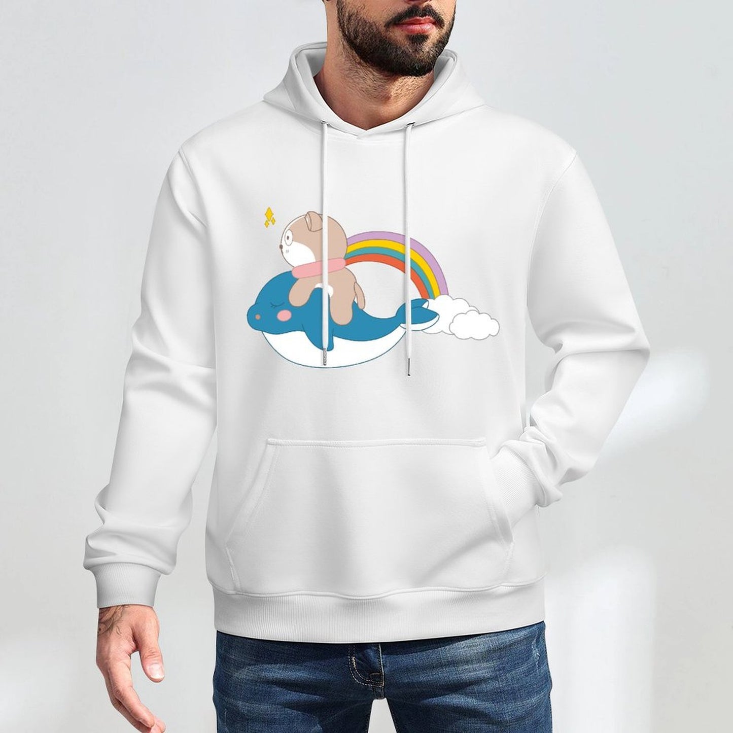 Crew Neck Minimalist Front Graphic Hoodies