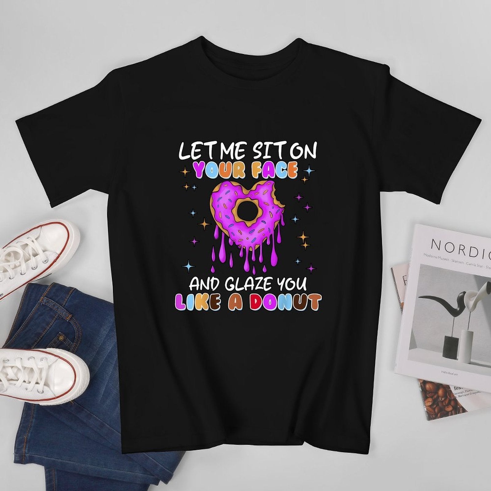 Inkmay Casual  Cotton T-shirt Donut With Pink Glaze And Sprinkles Unisex T-shirtClassicStyle EasyWear T-Shirt