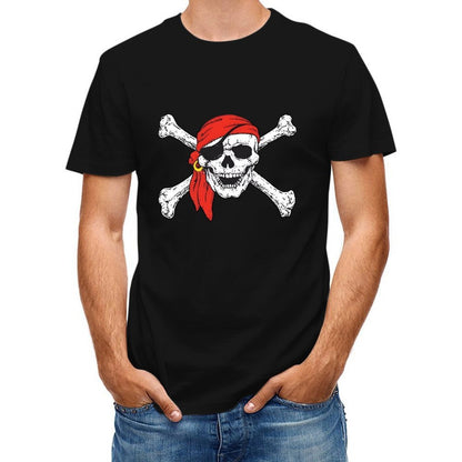 Inkmay Casual  Cotton T-shirt Pirate Skull With Red Bandana Crossbones Unisex T-shirtNeat Clean T-Shirt