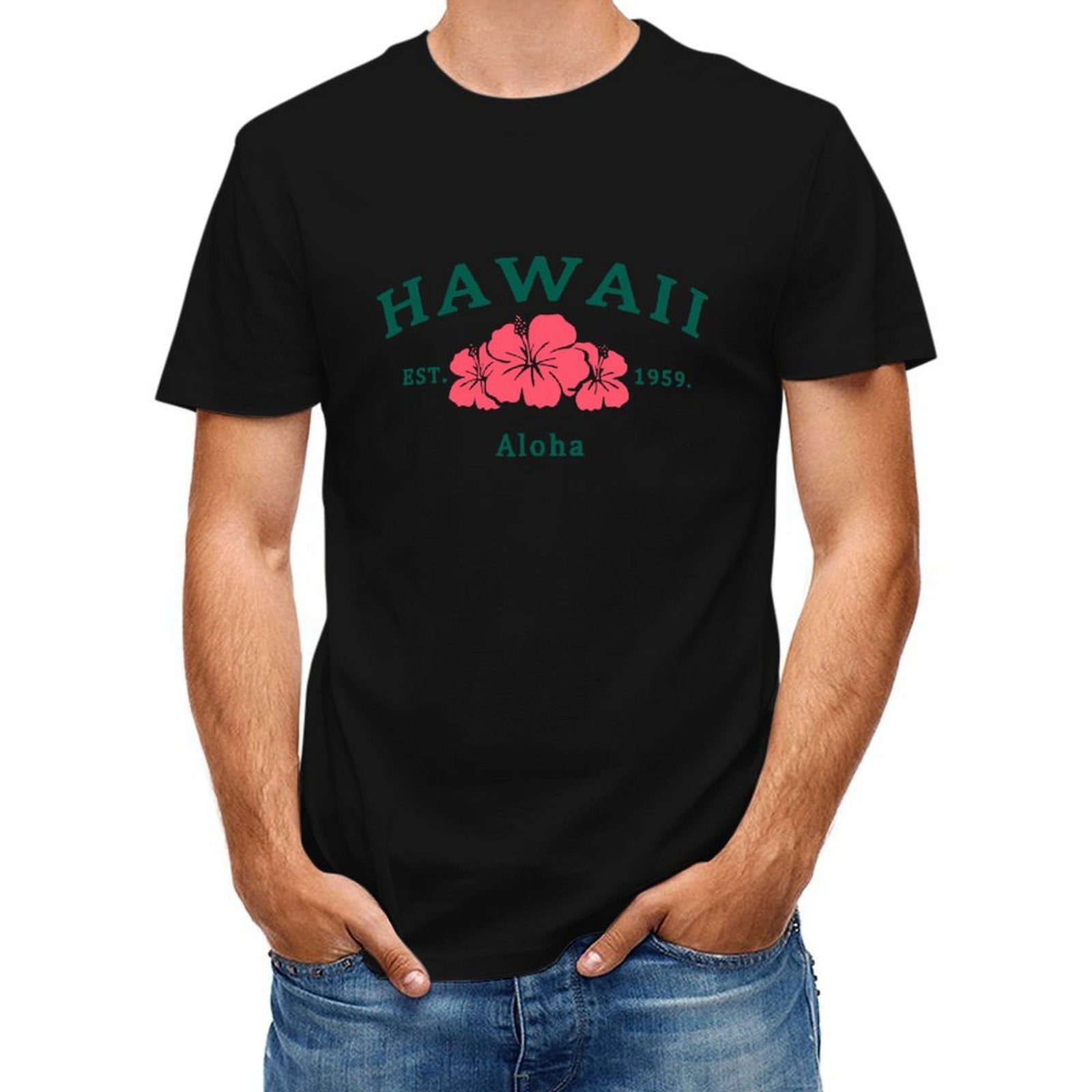 Inkmay Casual Cotton T-shirt Abstract Pink Shape On Green Background Unisex T-shirtPocket Tee Print-Ready T-Shirt