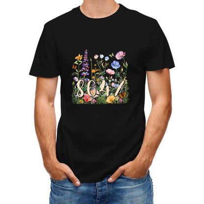 Inkmay Casual  Cotton T-shirt Floral Pattern With Numbers And Butterflies Unisex T-shirtTimelessStyle Urban T-Shirt