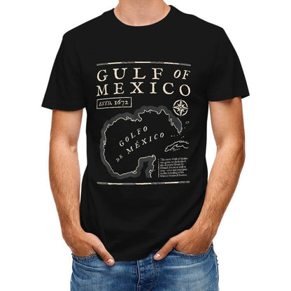 Inkmay Casual Cotton T-shirt Gulf Of Mexico Map Print Unisex T-shirt