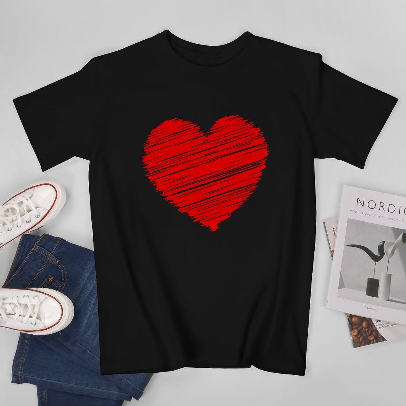 Inkmay Casual  Cotton T-shirt Solid Red Background With White Corner Unisex T-shirtWrinkle-Free Outdoor T-Shirt