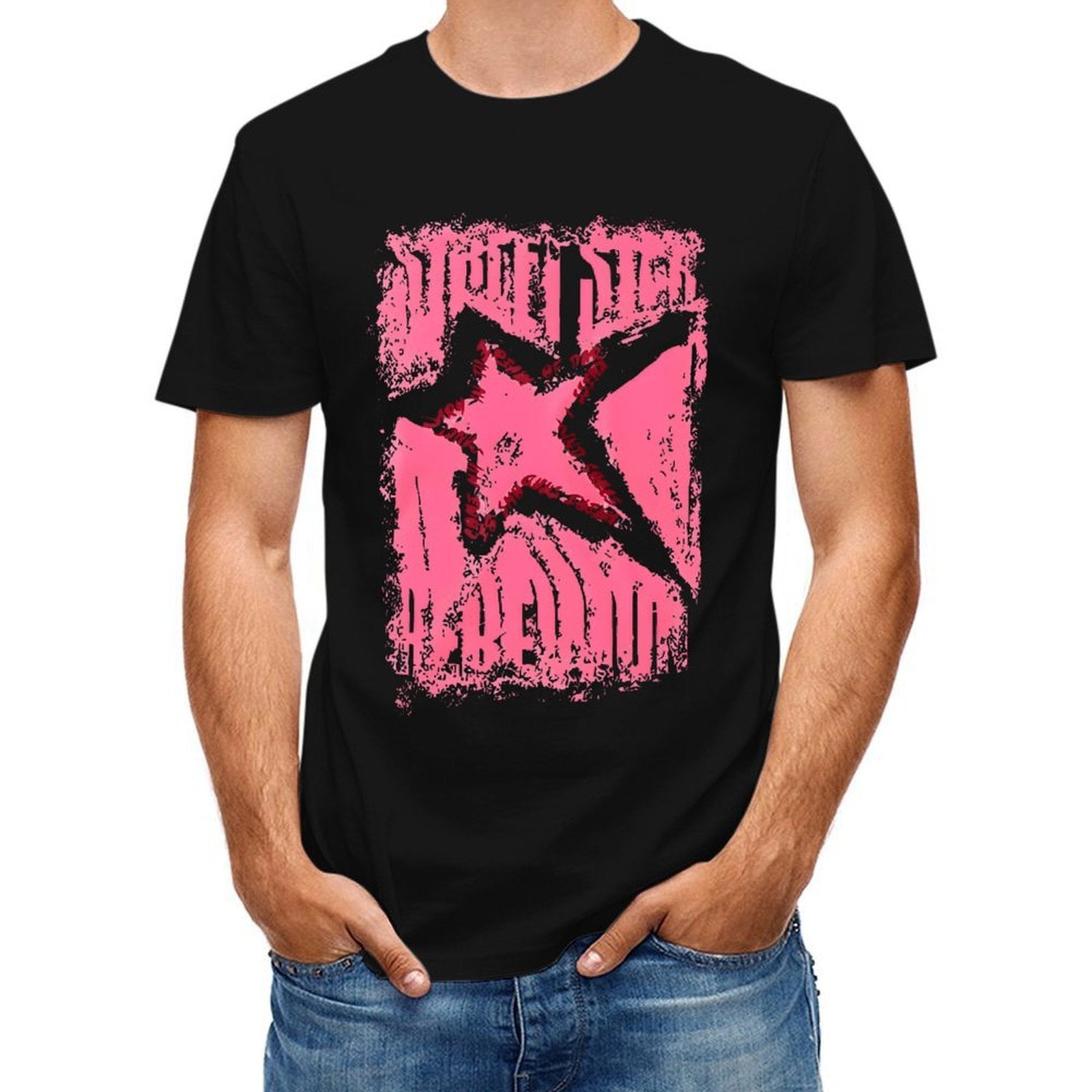 Inkmay Casual Cotton T-shirt Pink Grunge Star With Text Overlays Unisex T-shirtRetro Men¡¯s / Women¡¯s / Youth T-Shirt