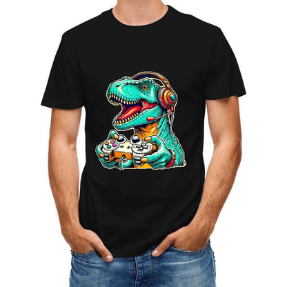 Inkmay Casual Cotton T-shirt Gaming Dinosaur With Headphones And Unisex T-shirtClassic Easy-Care T-Shirt