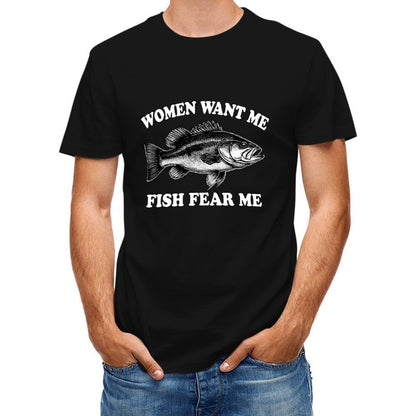 Inkmay Casual  Cotton T-shirt Black And White Fish Pattern Print Unisex T-shirtComfortSeries Neutral T-Shirt