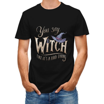 Inkmay Casual Cotton T-shirt Witch Hat And Magical Words Art Unisex T-shirtClassicStyle ComfortSeries T-Shirt