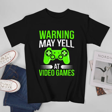 Inkmay Casual  Cotton T-shirt Green Game Controller On White Background Unisex T-shirt