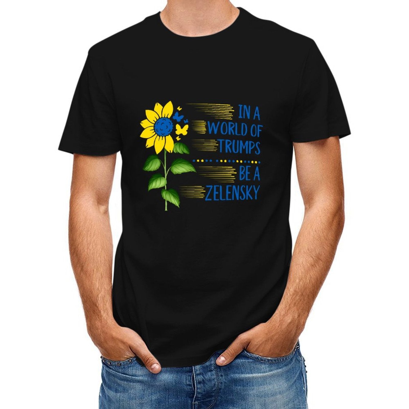 Inkmay Casual  Cotton T-shirt Yellow And Blue Abstract Plant Design Unisex T-shirtTrueComfort Solid T-Shirt