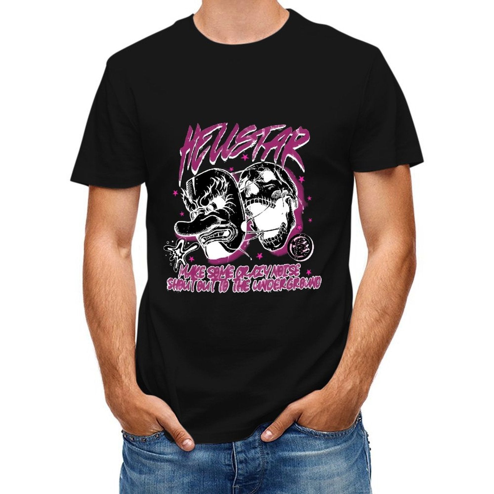 Inkmay Casual Cotton T-shirt Heustar Mask Art With Pink Stars Unisex T-shirtFade-Resistant Sharp T-Shirt