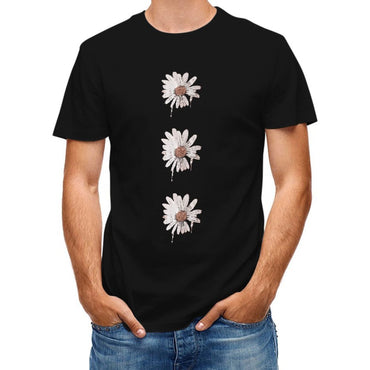 Inkmay Casual Cotton T-shirt Three White Flowers With Brown Centers Unisex T-shirtPocket Tee Premium T-Shirt