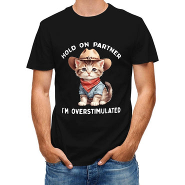 Inkmay Casual Cotton T-shirt Cute Kitten Wearing Cowboy Hat Bandana Unisex T-shirtComfort Lightweight T-Shirt