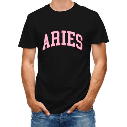 Inkmay Casual  Cotton T-shirt Aries Pink Background With White Letters Unisex T-shirtLifestyleLine DailyFit T-Shirt