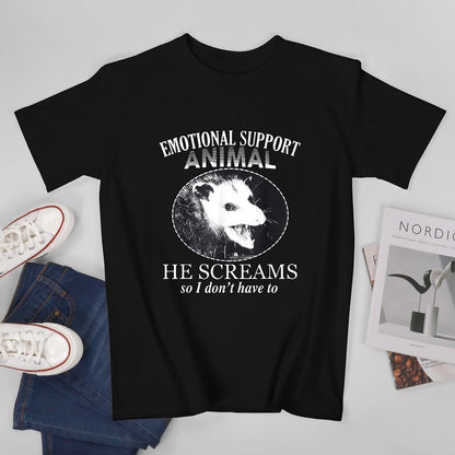 Inkmay Casual  Cotton T-shirt Emotional Support Animal He Screams So Unisex T-shirtSoftLine ClassicStyle T-Shirt