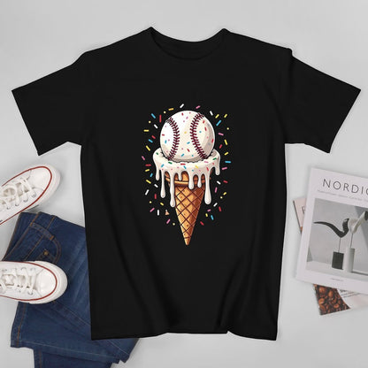Inkmay Casual  Cotton T-shirt Ice Cream Cone With Baseball Design Unisex T-shirtTimelessComfort TrueStyle T-Shirt