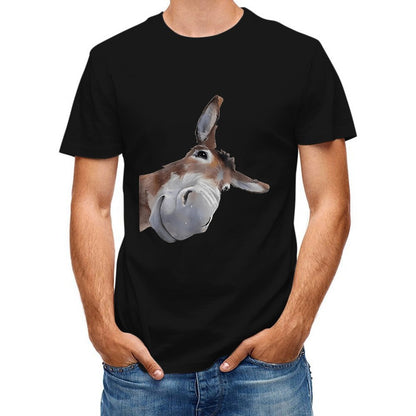 Inkmay Casual Cotton T-shirt Brown And White Donkey Head Print Unisex T-shirt