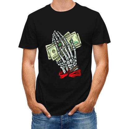 Inkmay Casual Cotton T-shirt Skeleton Hand Holding Money Bills Art Unisex T-shirtDailyFit ComfortSeries T-Shirt