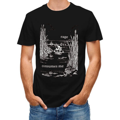Inkmay Casual Cotton T-shirt Angry Frog Amidst Reeds And Water Unisex T-shirtClassicLine Crew Neck T-Shirt