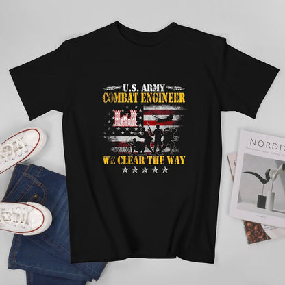 Inkmay Casual  Cotton T-shirt Combat Engineer Flag Silhouette Soldier Design Unisex T-shirtClean Edges Relaxed Fit T-Shirt