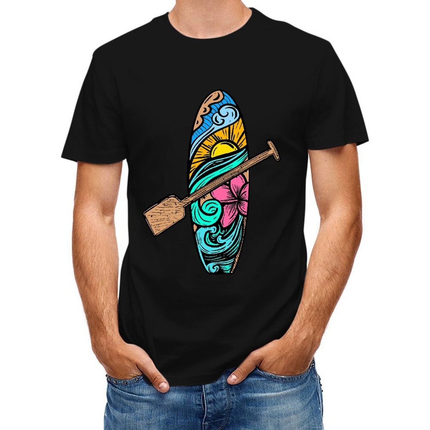 Inkmay Casual Cotton T-shirt Surfboard With Colorful Waves And Unisex T-shirtRelaxed Refined T-Shirt