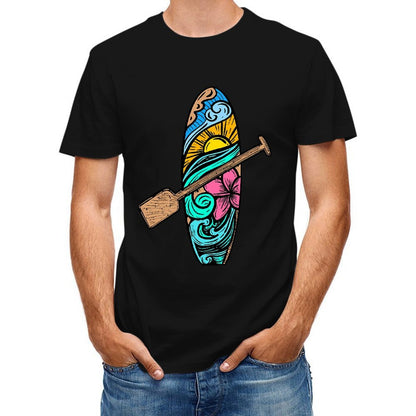 Inkmay Casual Cotton T-shirt Surfboard With Colorful Waves And Unisex T-shirtRelaxed Refined T-Shirt