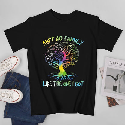 Inkmay Casual  Cotton T-shirt Family Tree With Colorful Words Unisex T-shirtEverydayWear Series T-Shirt