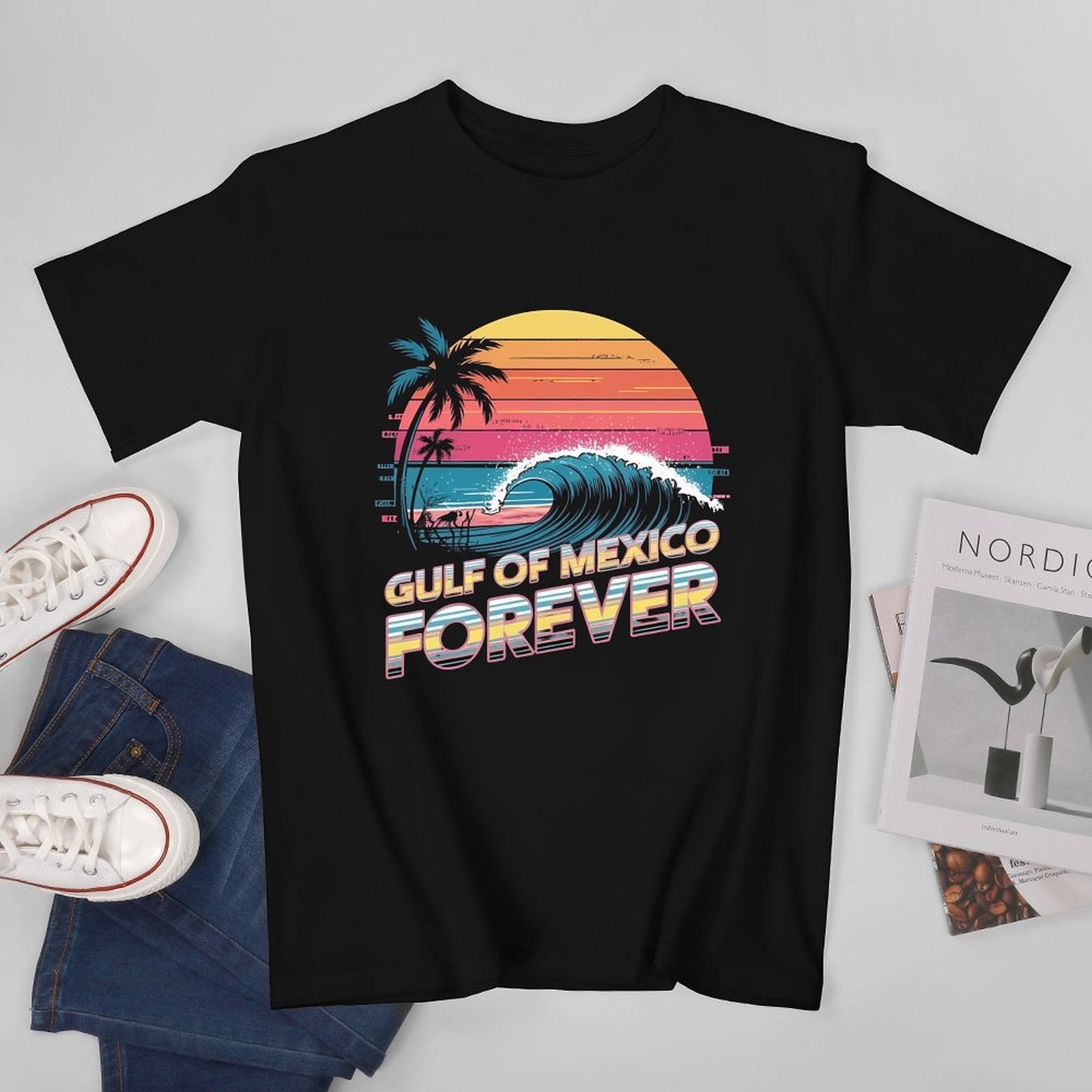 Inkmay Casual  Cotton T-shirt Gulf Of Mexico Forever Pattern Print Unisex T-shirtEasy-Care Lightweight T-Shirt