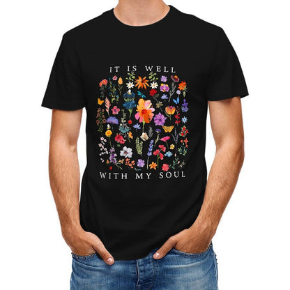 Inkmay Casual Cotton T-shirt Floral Design With Vibrant Colors Art Unisex T-shirtClassicLine TrueStyle T-Shirt