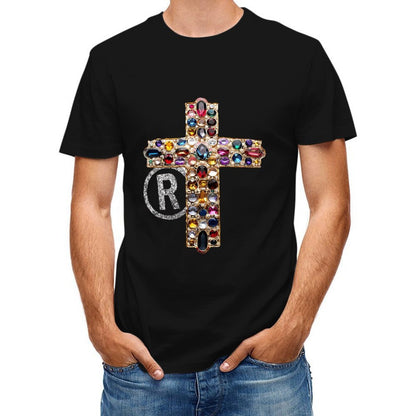 Inkmay Casual Cotton T-shirt Elegant Cross With Gemstones And Rhinestones Unisex T-shirtEco / Sustainable EverydayWear T-Shirt