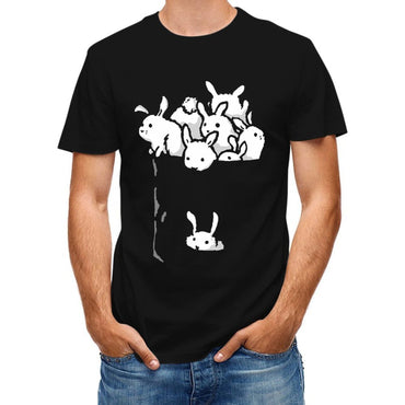 Inkmay Casual  Cotton T-shirt Bunny Pattern Print On White Background Unisex T-shirtEco-Conscious ActiveLine T-Shirt